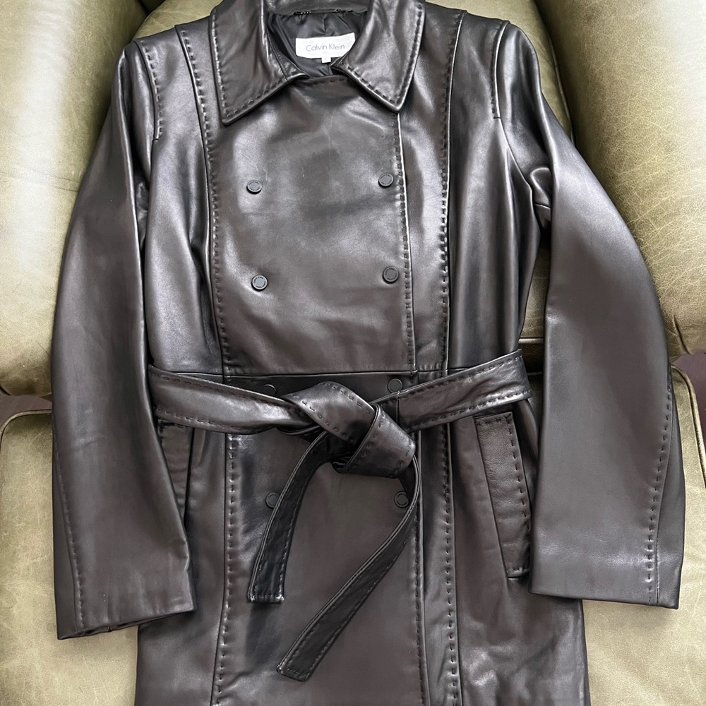 NWOT Calvin Klein Leather Jacket Women Double Breasted Sz L